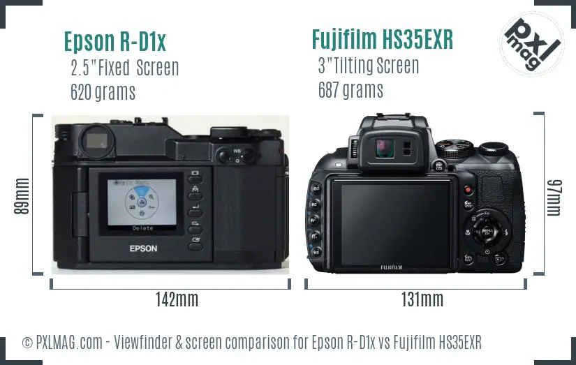 Epson R-D1x vs Fujifilm HS35EXR Screen and Viewfinder comparison