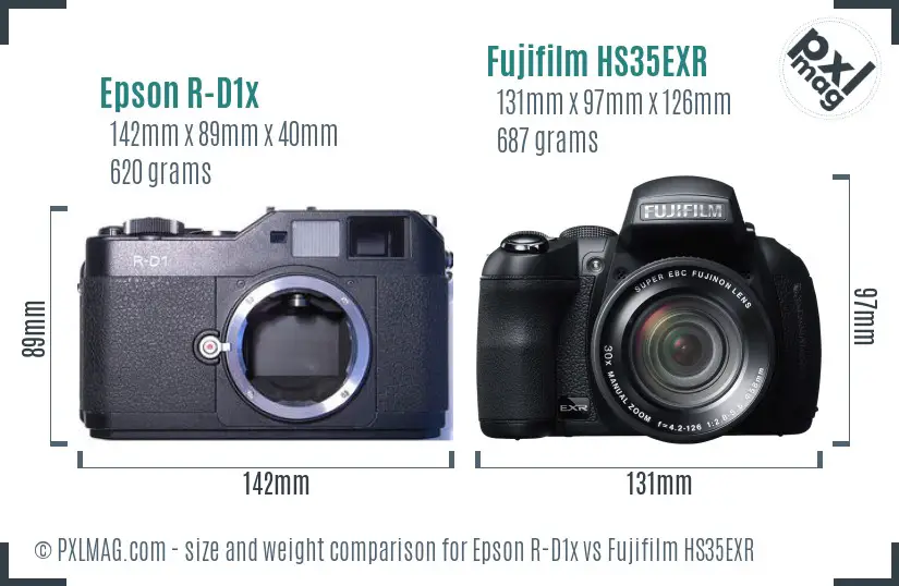Epson R-D1x vs Fujifilm HS35EXR size comparison