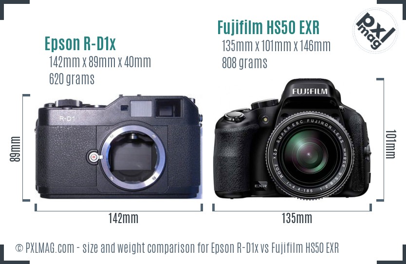 Epson R-D1x vs Fujifilm HS50 EXR size comparison Epson R-D1x vs Fujifilm HS50 EXR size comparison