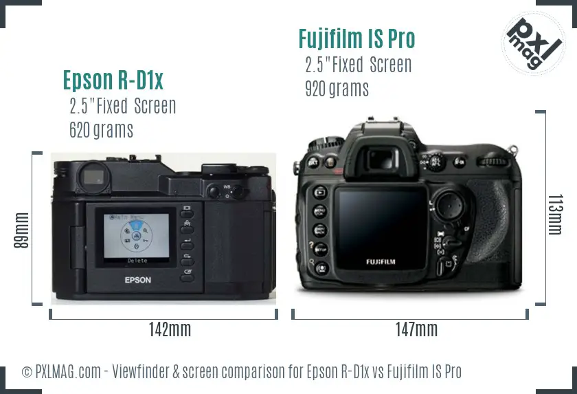 Epson R-D1x vs Fujifilm IS Pro Screen and Viewfinder comparison