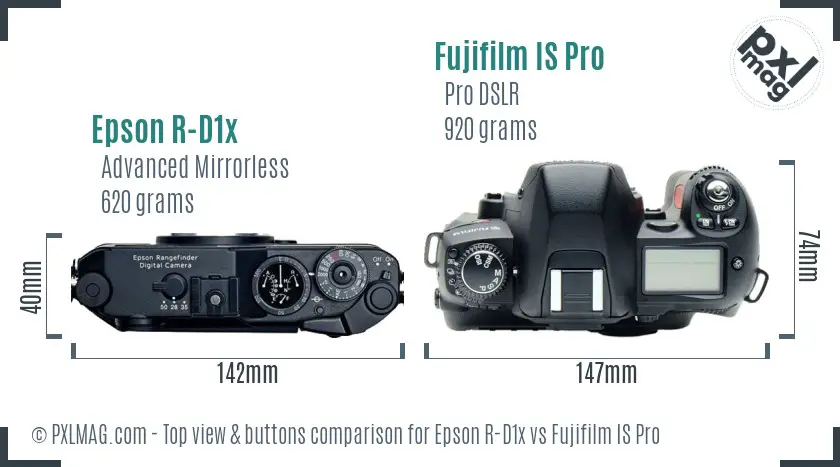 Epson R-D1x vs Fujifilm IS Pro top view buttons comparison