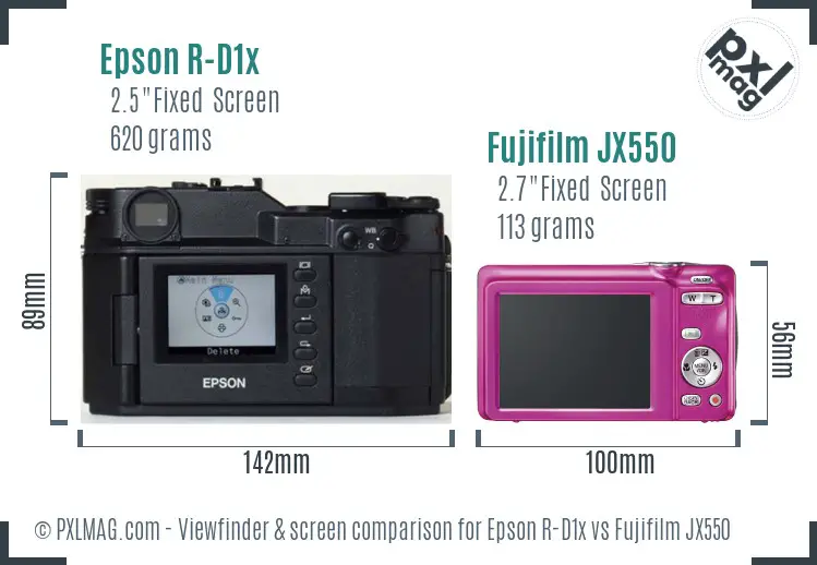 Epson R-D1x vs Fujifilm JX550 Screen and Viewfinder comparison