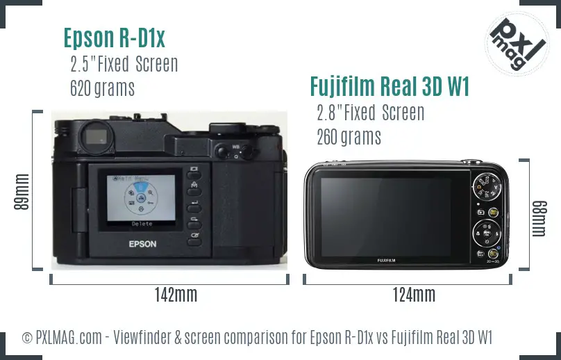 Epson R-D1x vs Fujifilm Real 3D W1 Screen and Viewfinder comparison