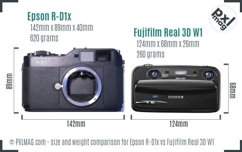 Epson R-D1x vs Fujifilm Real 3D W1 size comparison