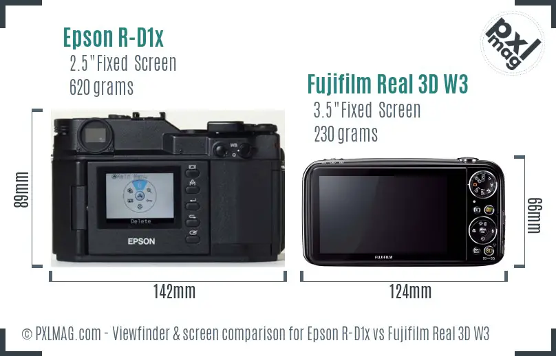 Epson R-D1x vs Fujifilm Real 3D W3 Screen and Viewfinder comparison