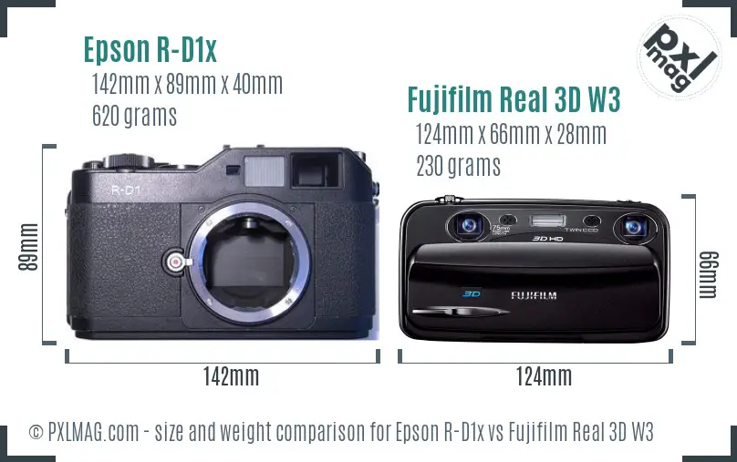 Epson R-D1x vs Fujifilm Real 3D W3 size comparison