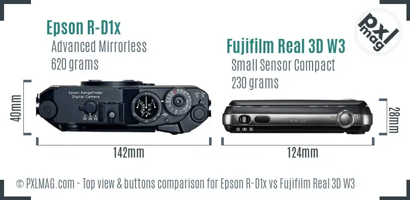 Epson R-D1x vs Fujifilm Real 3D W3 top view buttons comparison