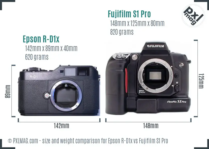Epson R-D1x vs Fujifilm S1 Pro size comparison Epson R-D1x vs Fujifilm S1 Pro size comparison