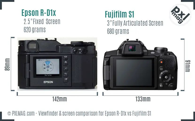 Epson R-D1x vs Fujifilm S1 Screen and Viewfinder comparison