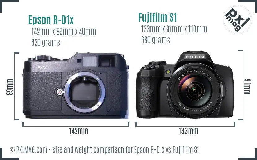 Epson R-D1x vs Fujifilm S1 size comparison