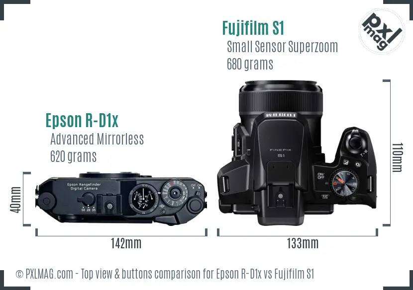 Epson R-D1x vs Fujifilm S1 top view buttons comparison
