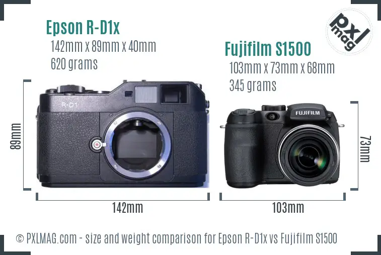 Epson R-D1x vs Fujifilm S1500 size comparison Epson R-D1x vs Fujifilm S1500 size comparison