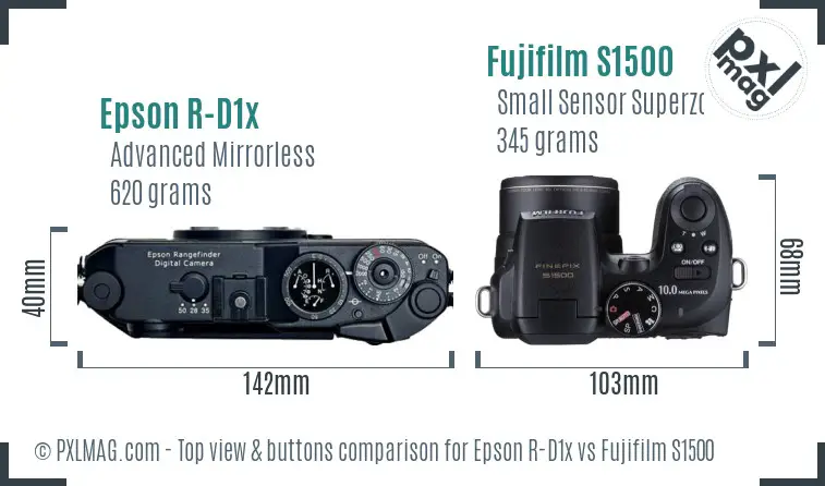 Epson R-D1x vs Fujifilm S1500 top view buttons comparison Epson R-D1x vs Fujifilm S1500 top view buttons comparison