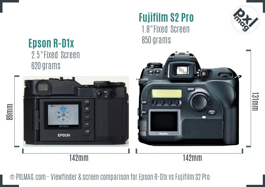 Epson R-D1x vs Fujifilm S2 Pro Screen and Viewfinder comparison