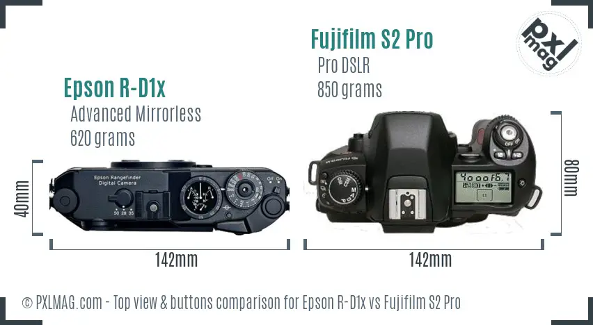 Epson R-D1x vs Fujifilm S2 Pro top view buttons comparison