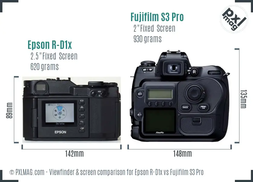 Epson R-D1x vs Fujifilm S3 Pro Screen and Viewfinder comparison