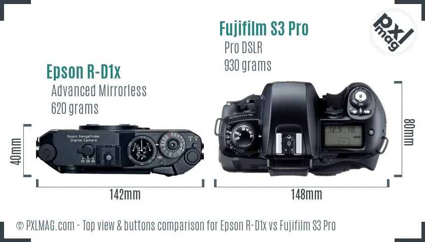 Epson R-D1x vs Fujifilm S3 Pro top view buttons comparison