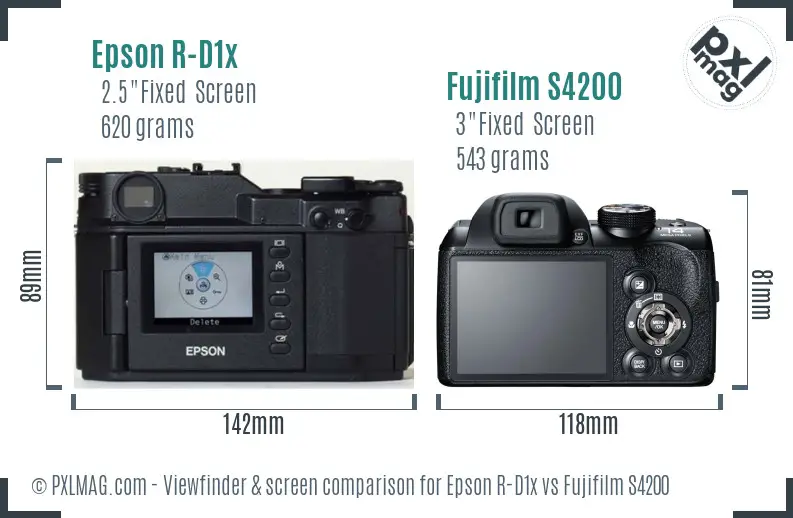 Epson R-D1x vs Fujifilm S4200 Screen and Viewfinder comparison