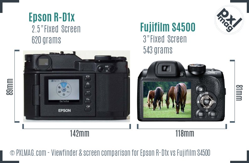 Epson R-D1x vs Fujifilm S4500 Screen and Viewfinder comparison