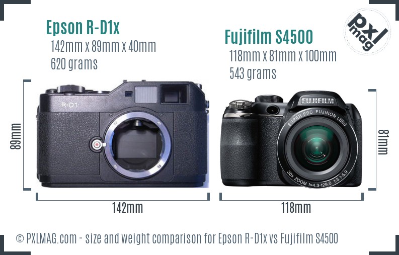 Epson R-D1x vs Fujifilm S4500 size comparison