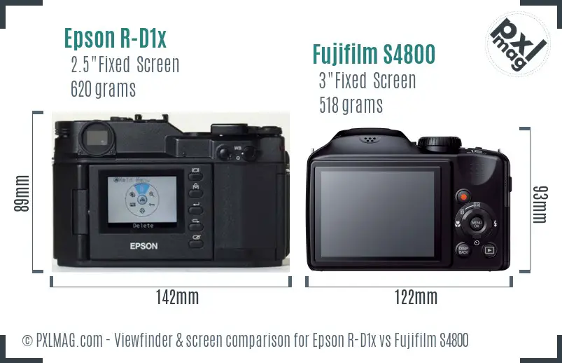 Epson R-D1x vs Fujifilm S4800 Screen and Viewfinder comparison