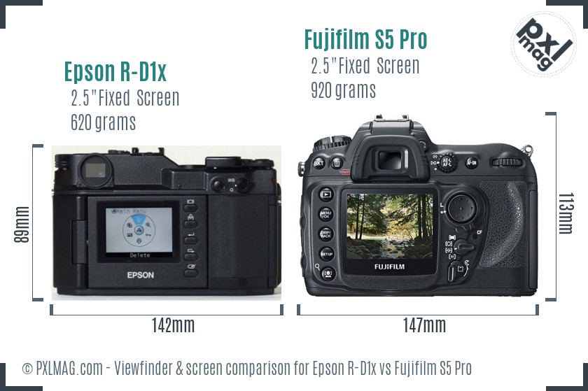 Epson R-D1x vs Fujifilm S5 Pro Screen and Viewfinder comparison