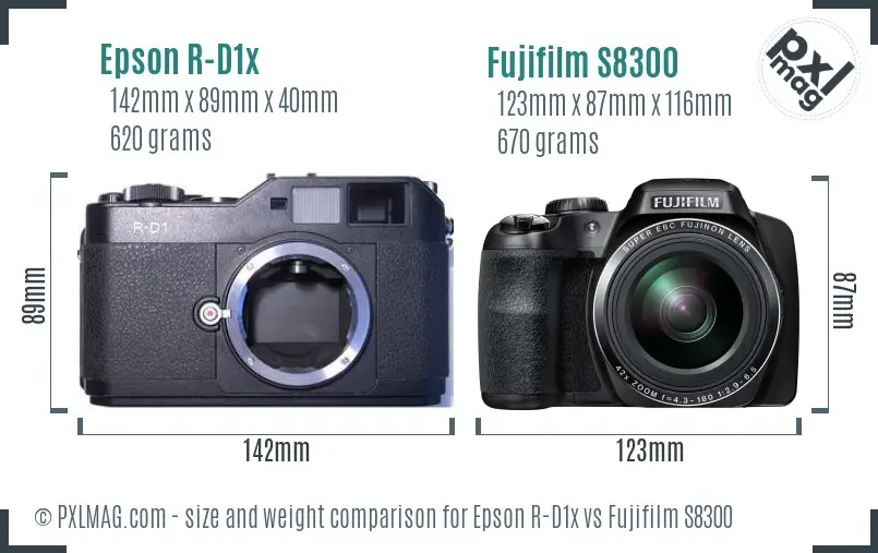 Epson R-D1x vs Fujifilm S8300 size comparison