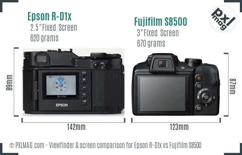 Epson R-D1x vs Fujifilm S8500 Screen and Viewfinder comparison