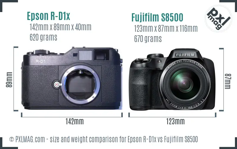 Epson R-D1x vs Fujifilm S8500 size comparison