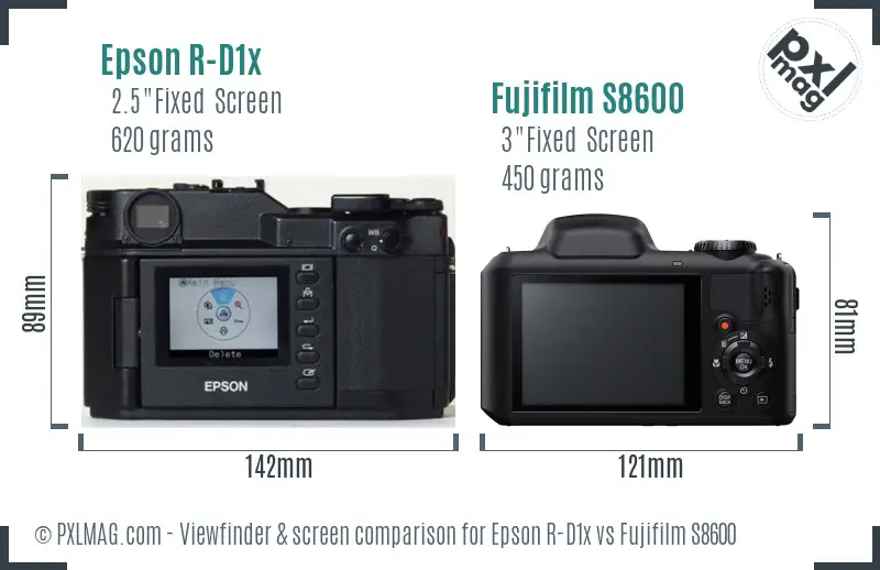 Epson R-D1x vs Fujifilm S8600 Screen and Viewfinder comparison Epson R-D1x vs Fujifilm S8600 Screen and Viewfinder comparison