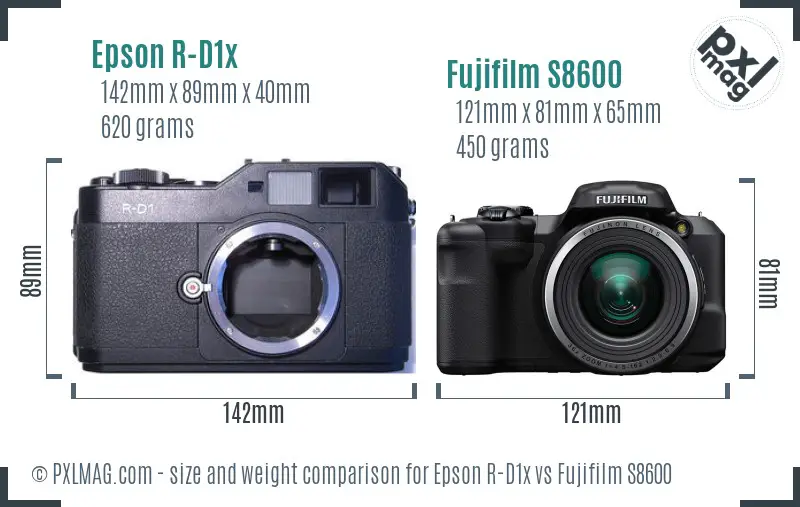 Epson R-D1x vs Fujifilm S8600 size comparison Epson R-D1x vs Fujifilm S8600 size comparison