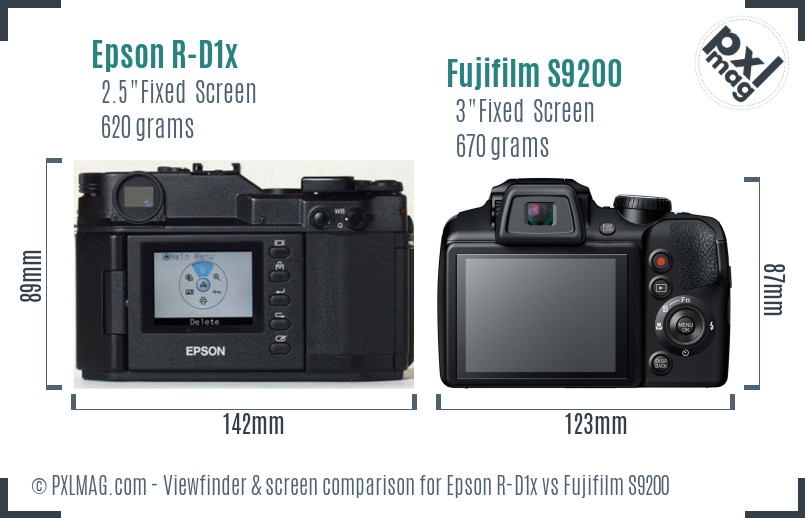 Epson R-D1x vs Fujifilm S9200 Screen and Viewfinder comparison