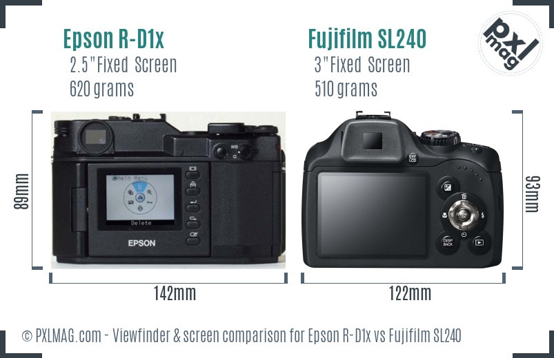 Epson R-D1x vs Fujifilm SL240 Screen and Viewfinder comparison