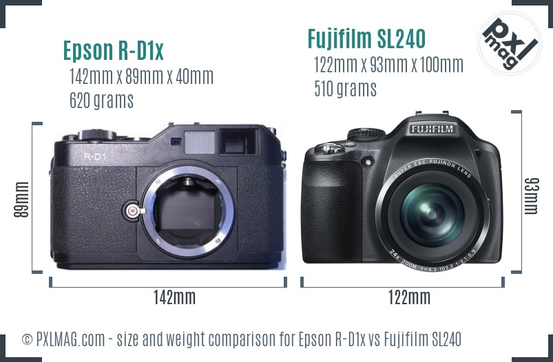 Epson R-D1x vs Fujifilm SL240 size comparison Epson R-D1x vs Fujifilm SL240 size comparison