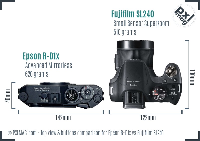 Epson R-D1x vs Fujifilm SL240 top view buttons comparison