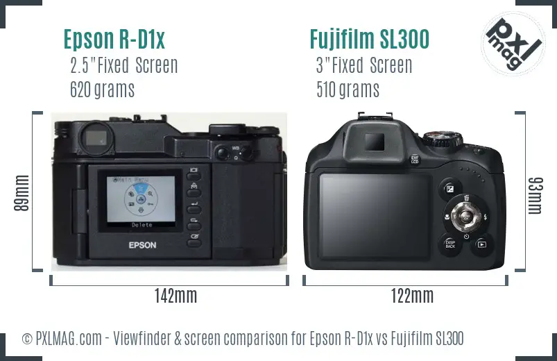 Epson R-D1x vs Fujifilm SL300 Screen and Viewfinder comparison