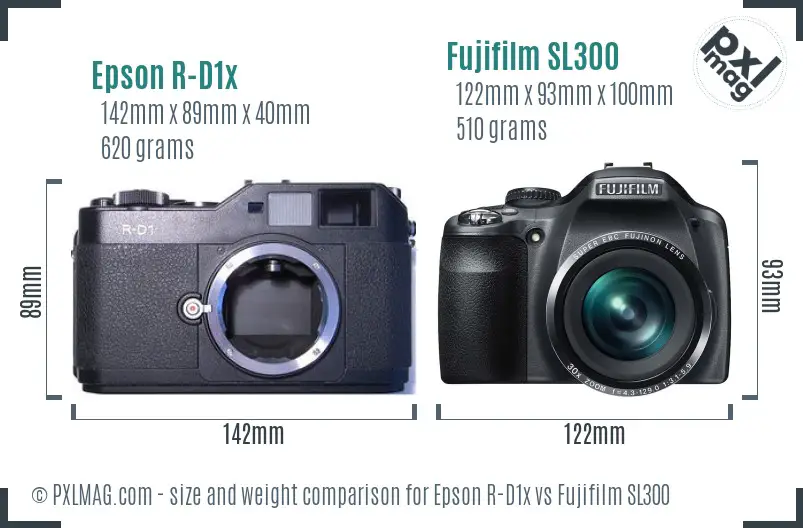 Epson R-D1x vs Fujifilm SL300 size comparison