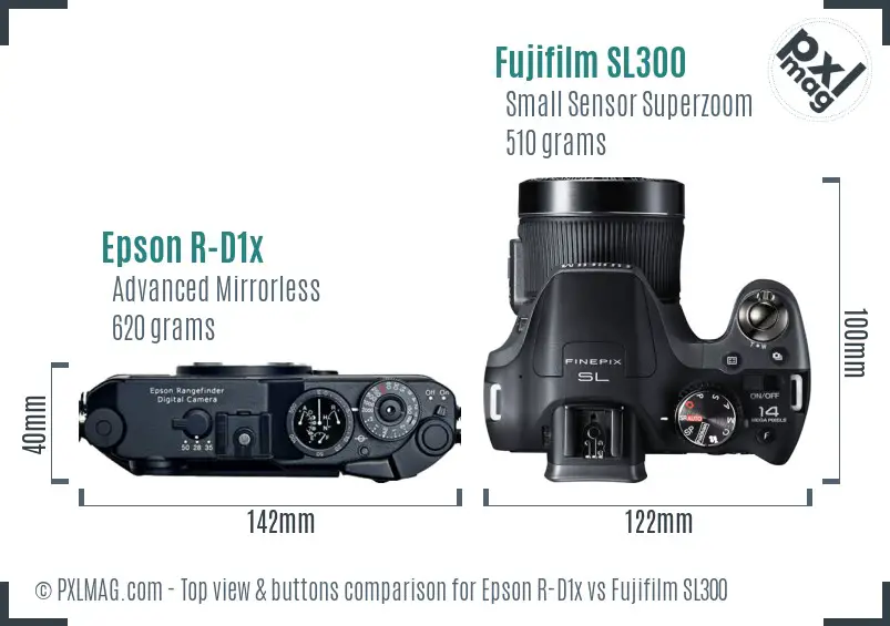 Epson R-D1x vs Fujifilm SL300 top view buttons comparison