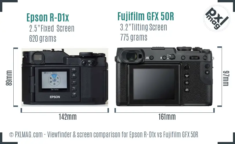 Epson R-D1x vs Fujifilm GFX 50R Screen and Viewfinder comparison
