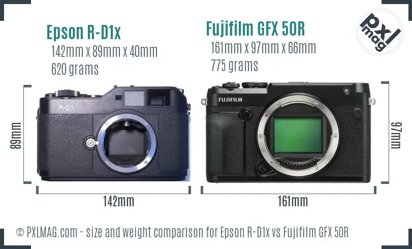 Epson R-D1x vs Fujifilm GFX 50R size comparison