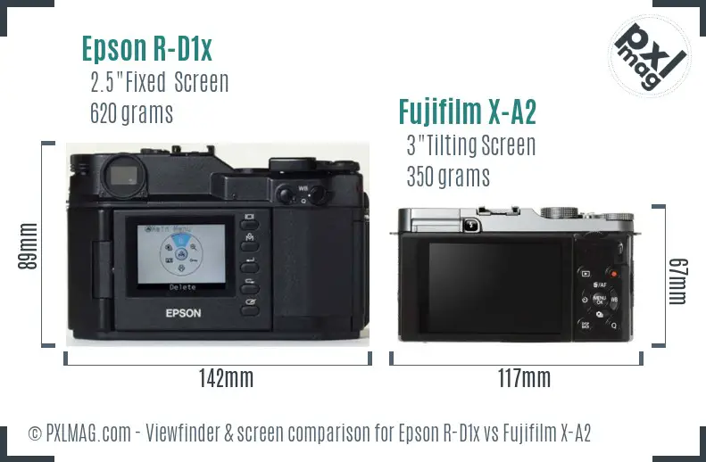 Epson R-D1x vs Fujifilm X-A2 Screen and Viewfinder comparison