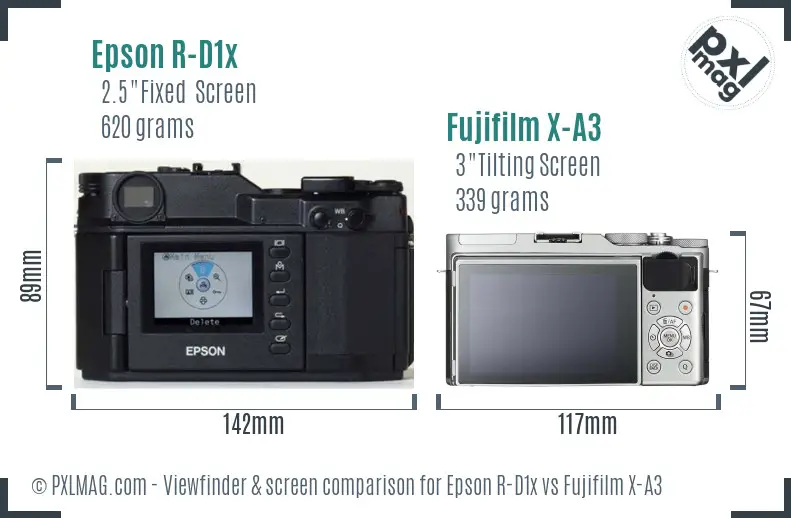 Epson R-D1x vs Fujifilm X-A3 Screen and Viewfinder comparison