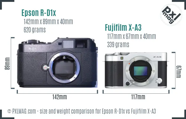 Epson R-D1x vs Fujifilm X-A3 size comparison
