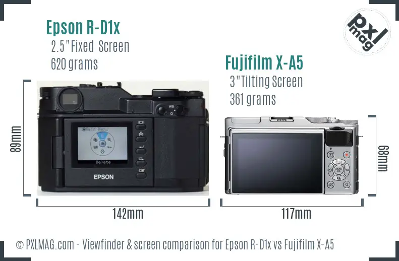 Epson R-D1x vs Fujifilm X-A5 Screen and Viewfinder comparison