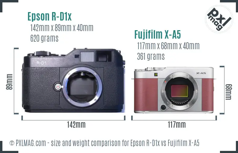 Epson R-D1x vs Fujifilm X-A5 size comparison