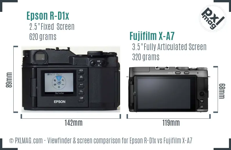 Epson R-D1x vs Fujifilm X-A7 Screen and Viewfinder comparison