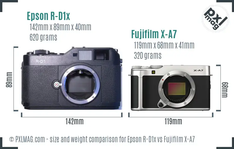 Epson R-D1x vs Fujifilm X-A7 size comparison