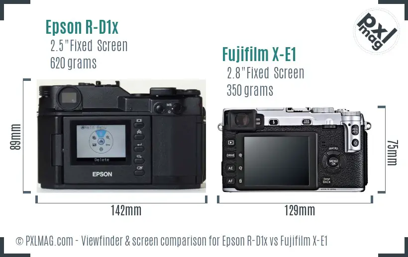 Epson R-D1x vs Fujifilm X-E1 Screen and Viewfinder comparison