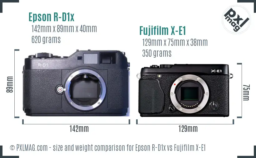 Epson R-D1x vs Fujifilm X-E1 size comparison