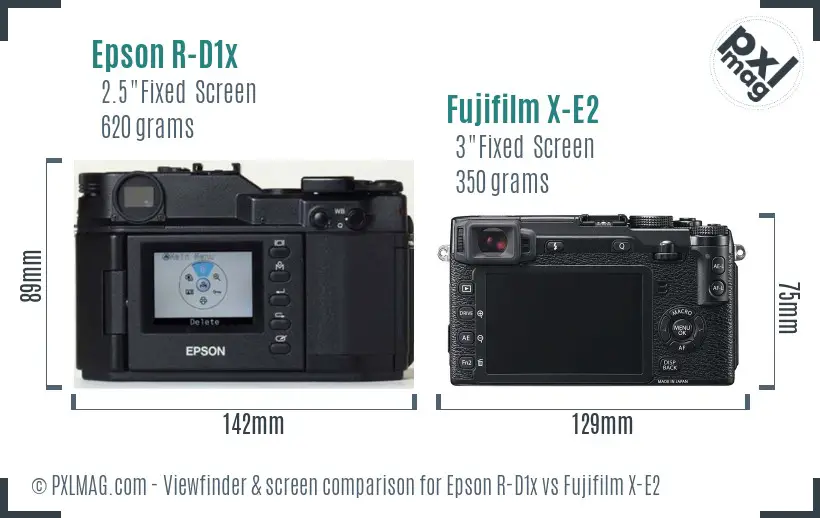 Epson R-D1x vs Fujifilm X-E2 Screen and Viewfinder comparison